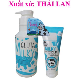 Sữa tắm con bò Gluta Milky Thái Lan 800ml tặng sữa rửa mặt