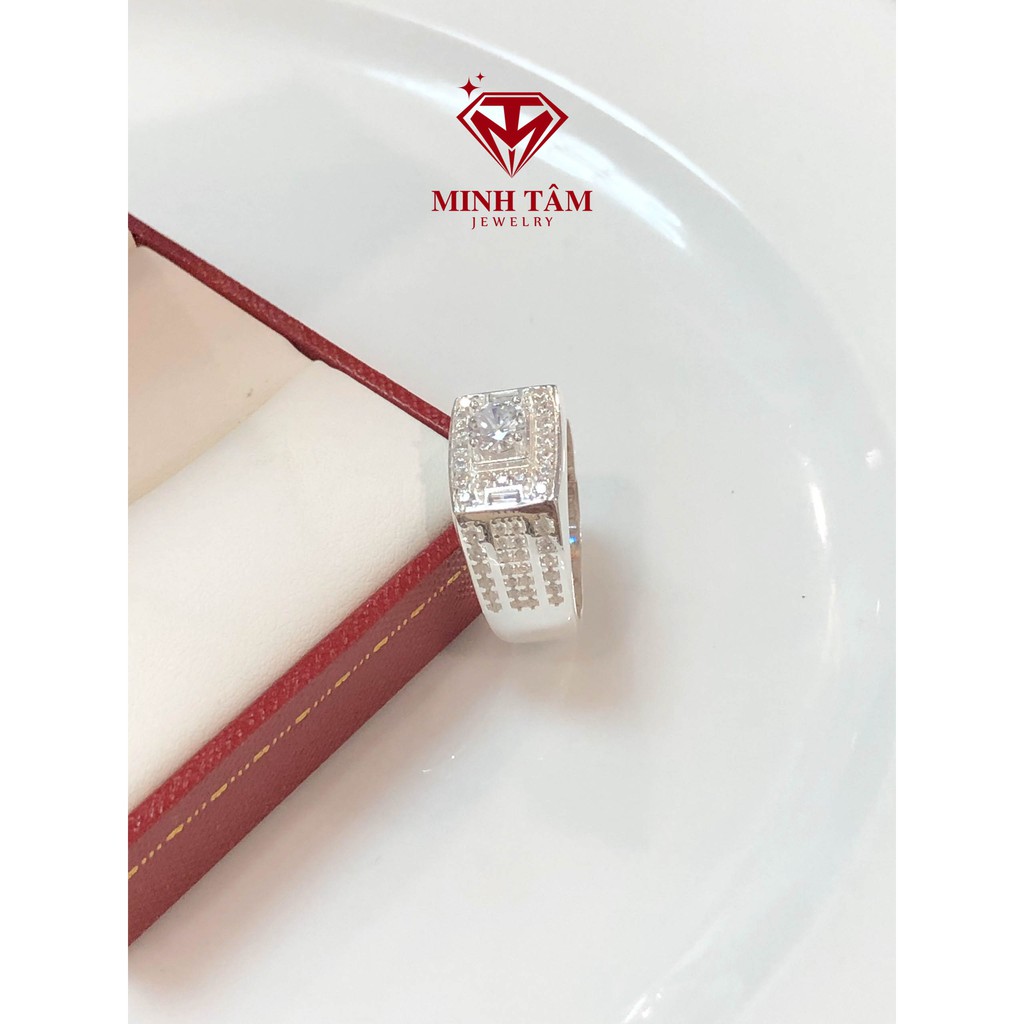 Nhẫn bạc nam gắn đá CZ cao cấp,Nhẫn nam bạc ổ đá Minh Tâm Jewelry