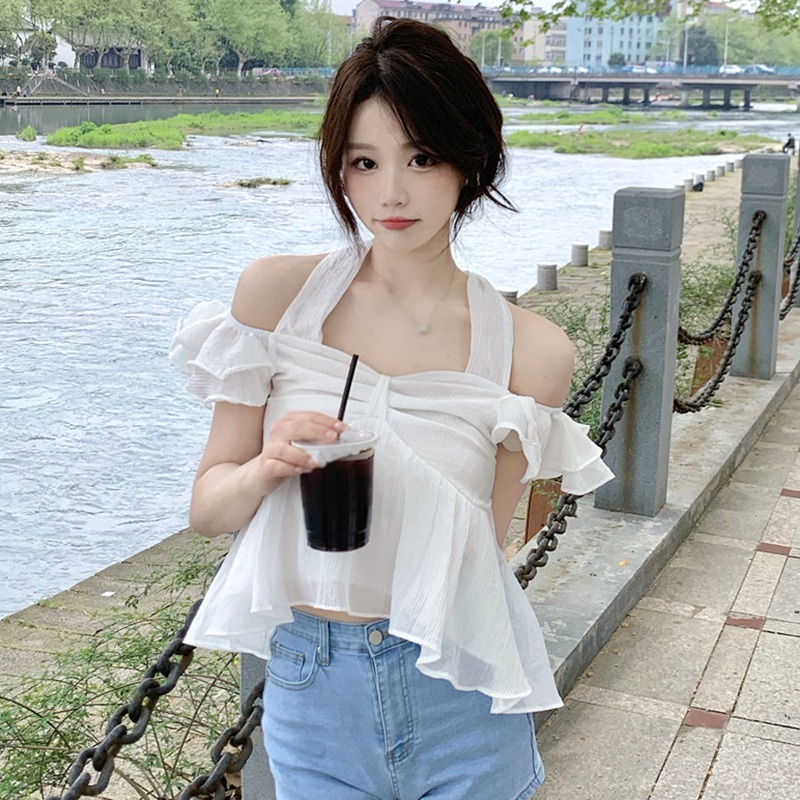Áo Sơ Mi Nữ Tay Ngắn Có Dây Cột Phong Cách Hàn Quốc