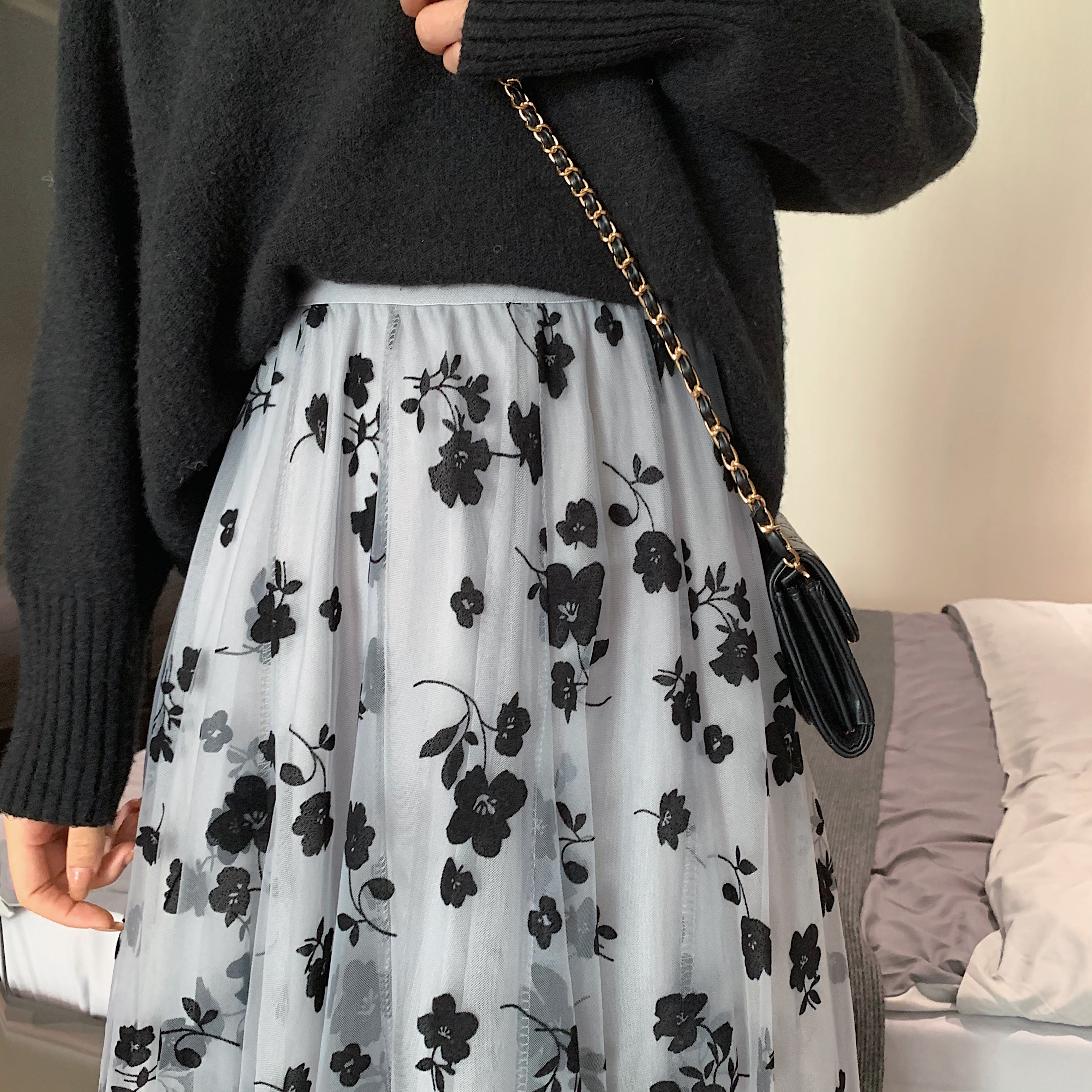 Chân váy dài dáng chữ A lưng cao phối lưới thêu họa tiết hoa thời trang xuân hè phong cách Hàn Quốc cho nữ 2021 | BigBuy360 - bigbuy360.vn