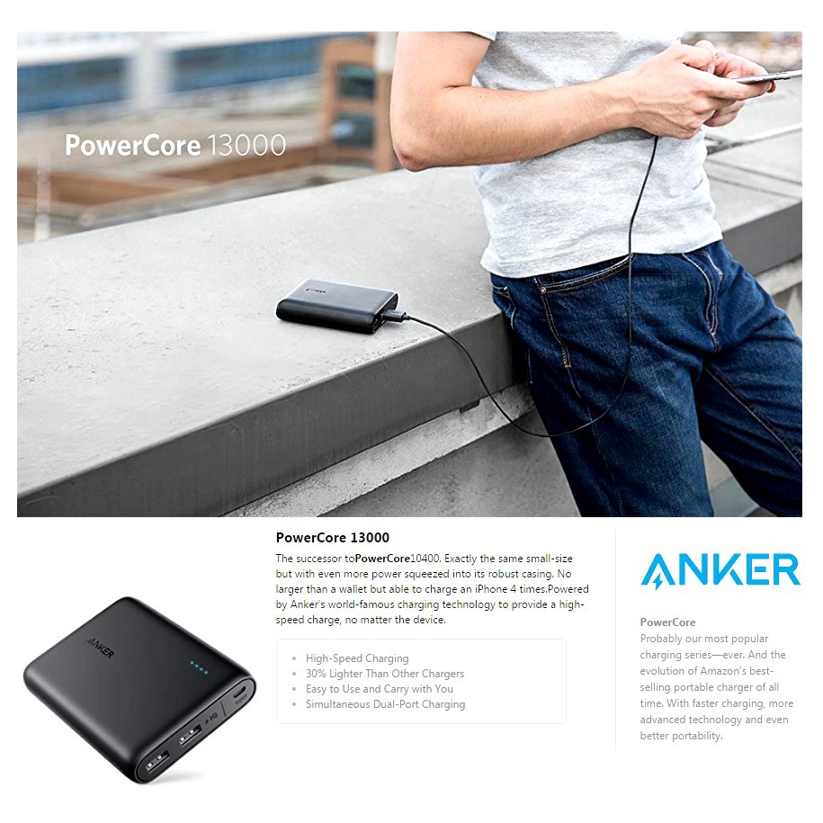 Pin Sạc Dự Phòng ANKER A1215 13000mAh PowerCore Chính Hãng