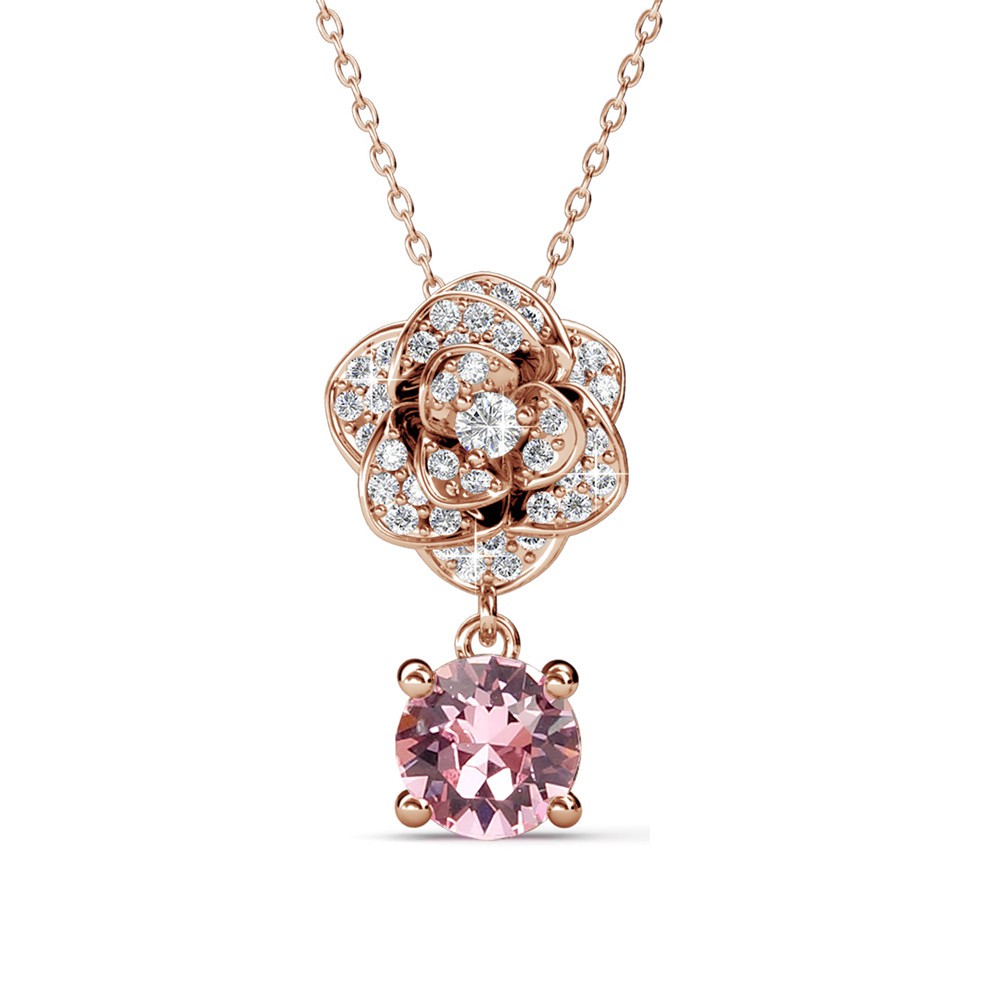 Dây chuyền Bạc ý 925 mạ vàng trắng 18k pha lê Swarovski Rose DS06