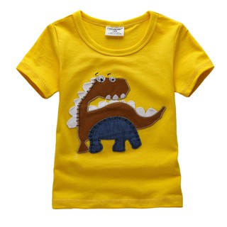 Mã 2419  áo thun thêu đắp khủng long màu vàng cho bé trai