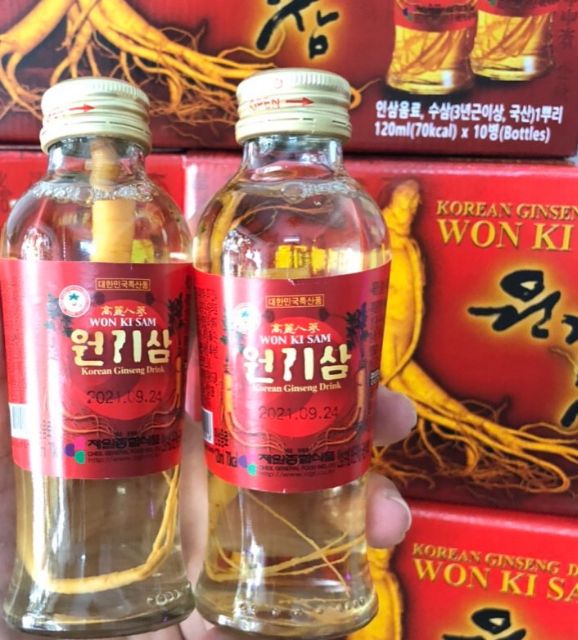 [Date 2 năm]HỘP 10 CHAI NƯỚC UỐNG NHÂN SÂM WON KI SAM HÀN QUỐC 120ML NGUYÊN CỦ SÂM TRONG TỪNG CHAI | BigBuy360 - bigbuy360.vn