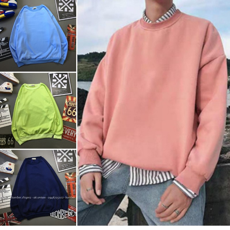 [Ảnh + video thật] Áo sweater chất nỉ cotton thiết kế Unisex (13 màu - 3 size) form rộng