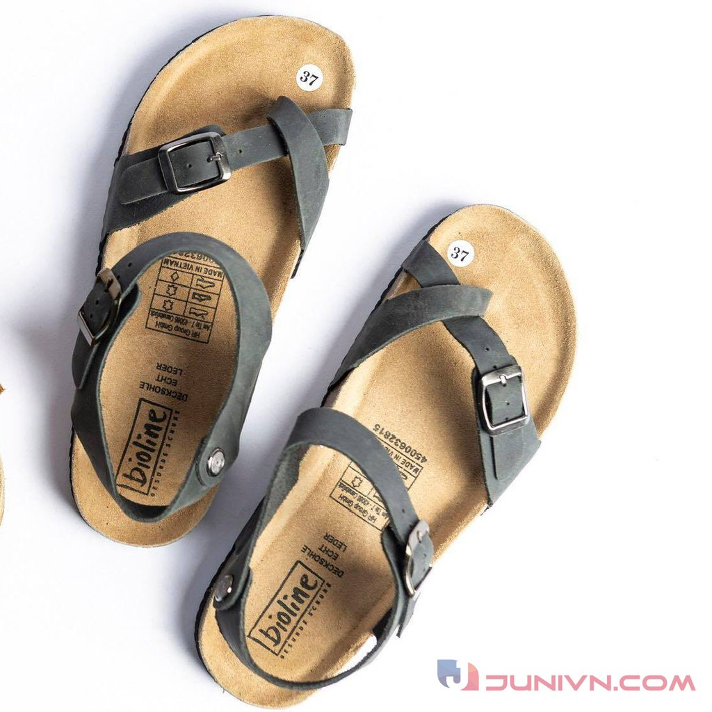 [DA BÒ THẬT] D14-Dép Sandal da bò quai chéo, xỏ ngón (Đế trấu)– Juni Store
