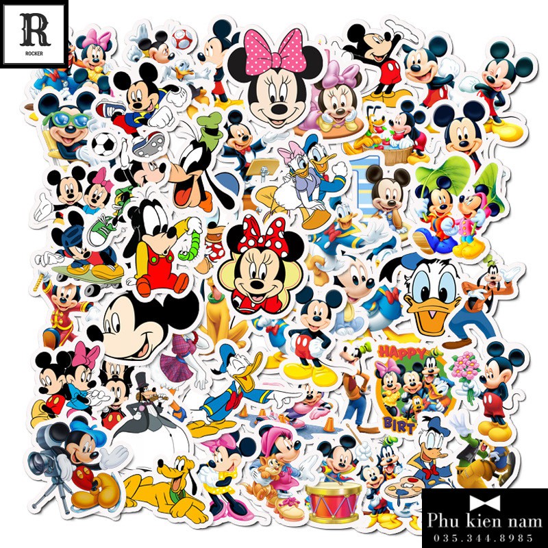 Sticker PVC Hoạt Hình Chuột Mickey Cả bộ 50 hình ST077
