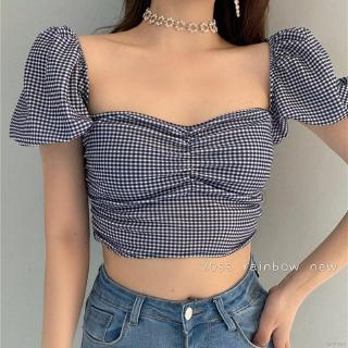 Áo Croptop Tay Ngắn Cổ Vuông Hoạ Tiết Sọc