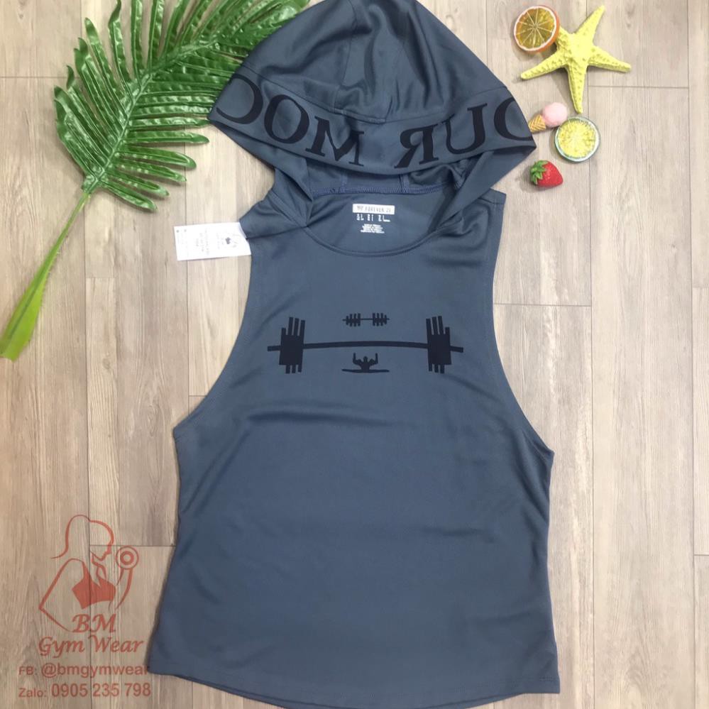 Áo Tank có mũ cho nữ tập gym , yoga , chất thun lưới co dãn !