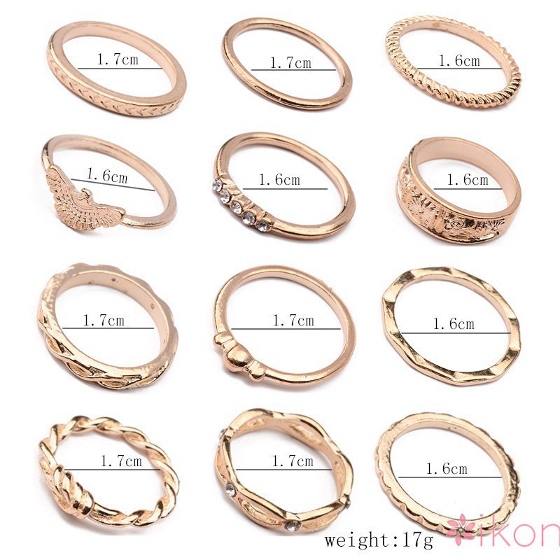 Bộ 12 nhẫn đốt tay chạm khắc xinh xắn