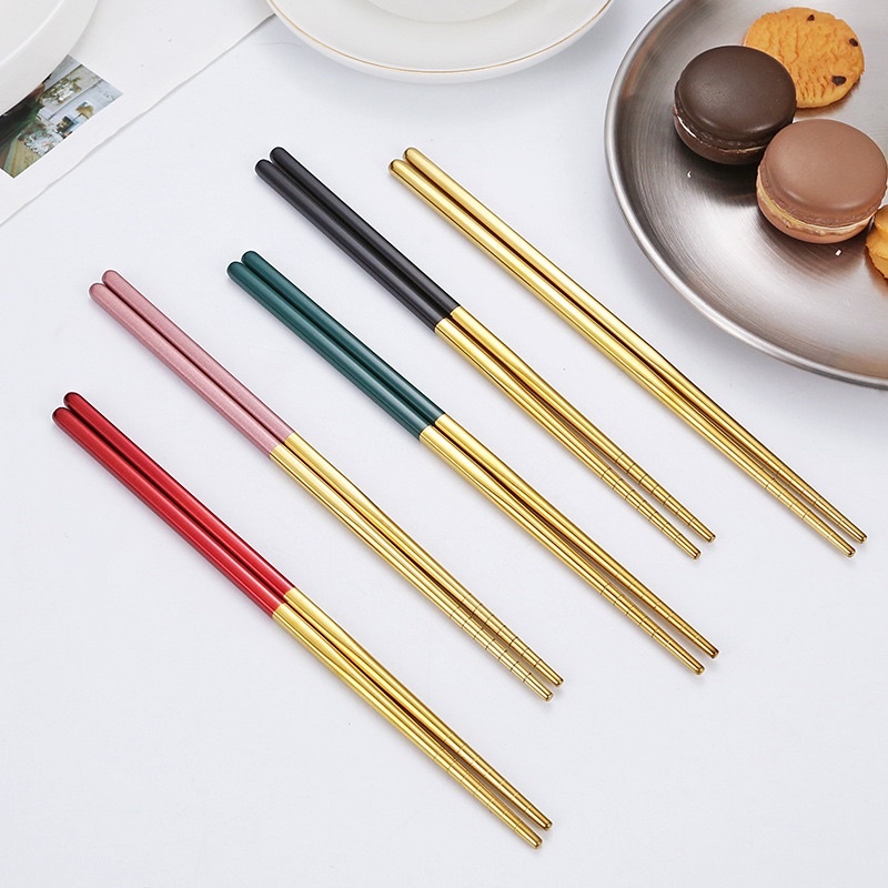 Đũa Inox 304 Mạ Vàng, Chống Trượt Sang Trọng Nhiều Màu