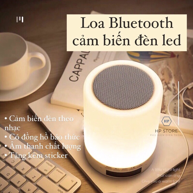 Loa bluetooth cảm biến led theo nhạc, loa bluetooth thông minh kèm đèn ngủ và đồng hồ báo thức, tặng kèm sticker