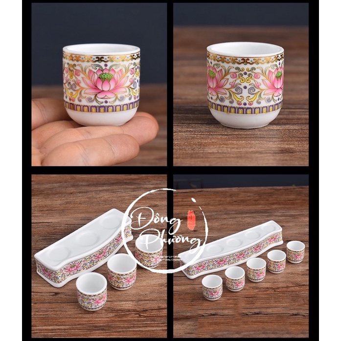 Bộ Đồ Thờ Cúng - Set Đồ Thờ Gốm Sứ Hoa Văn Hồng Liên cao cấp