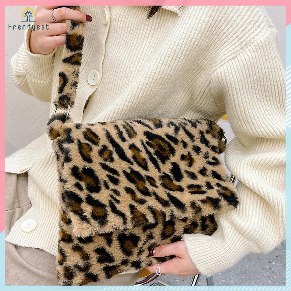 Túi đeo vai thời trang nữ hoa văn da báo/bông hoa/trái tim/con gấu chất liệu lông nhung