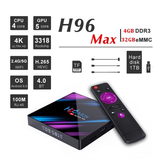 Android tv box Vinetteam H96 max - RAM 2G - ROM 16- 4k - bluetooth 4.0- Chip RK3318 Dual WiFi