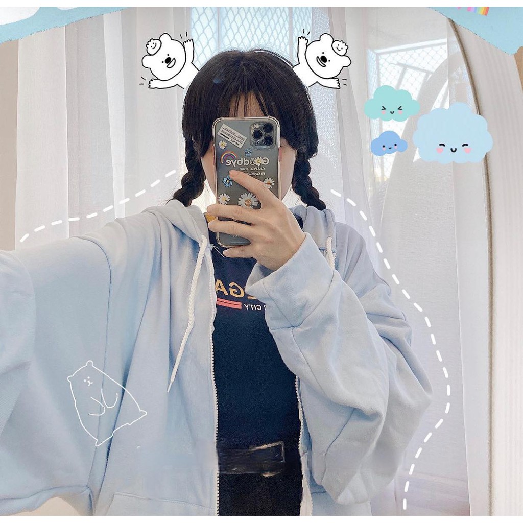 Áo khoác hoodie trơn form rộng màu XANH ( ảnh thật) ❤️/Nam nữ unisex  Áo khoác dây kéo Jaystoree