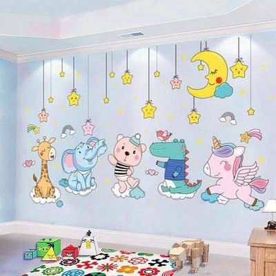 Bố trí phòng trẻ em hoạt hình động vật dán tường Dán Tường Phòng Ngủ trang trí giấy dán tường tự dính tường hình nền