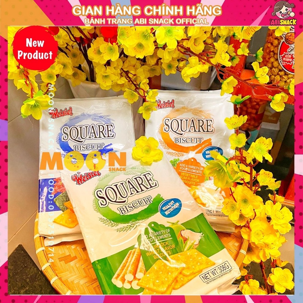 Bánh Quy Ăn Kiêng SQUARE BISCUIT WEISIEL Hong Kong vị rau củ/dừa/tảo biển 308g