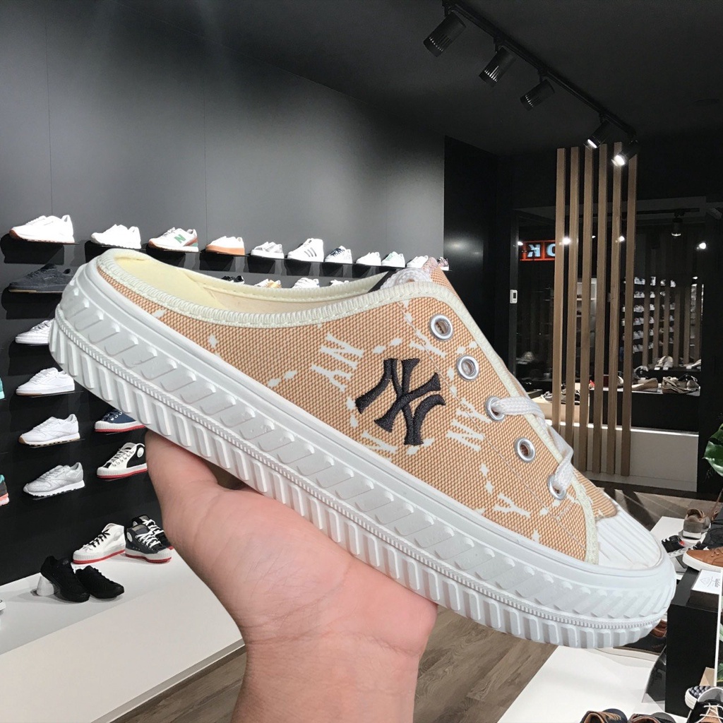 Giày đạp gót NY, Sục thêu chữ NY quảng châu 2 màu đen cam full bill box