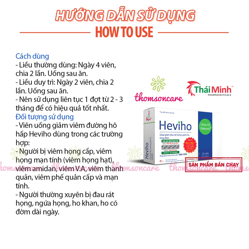 Heviho - Có tem tích điểm 6h tặng 1h - Hỗ trợ giảm ho, rát họng từ thảo dược - Hộp 20 viên