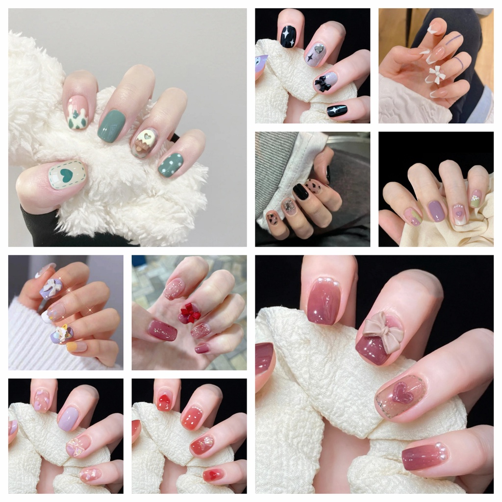 Set 24 Móng Tay Giả Thắt Nơ Thời Trang Cho Nữ