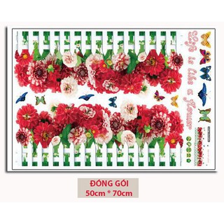  Decal dán chân tường HÀNG RÀO HOA CÚC ĐỎ