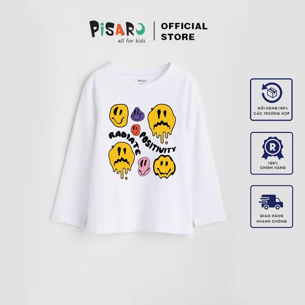 Áo phông dài tay Pisaro trẻ em chất vải Cotton mềm mịn, áo thun cho bé trai bé gái