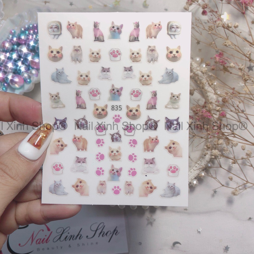 Sticker nail dễ thương / cartoon , dán móng tay ,phụ kiện nail , hình mèo 3D ,gấu 3D