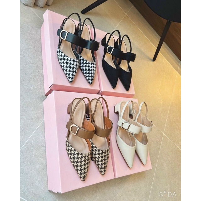 Giày slingback 3cm giày bít khoá cài phối màu siêu xinh