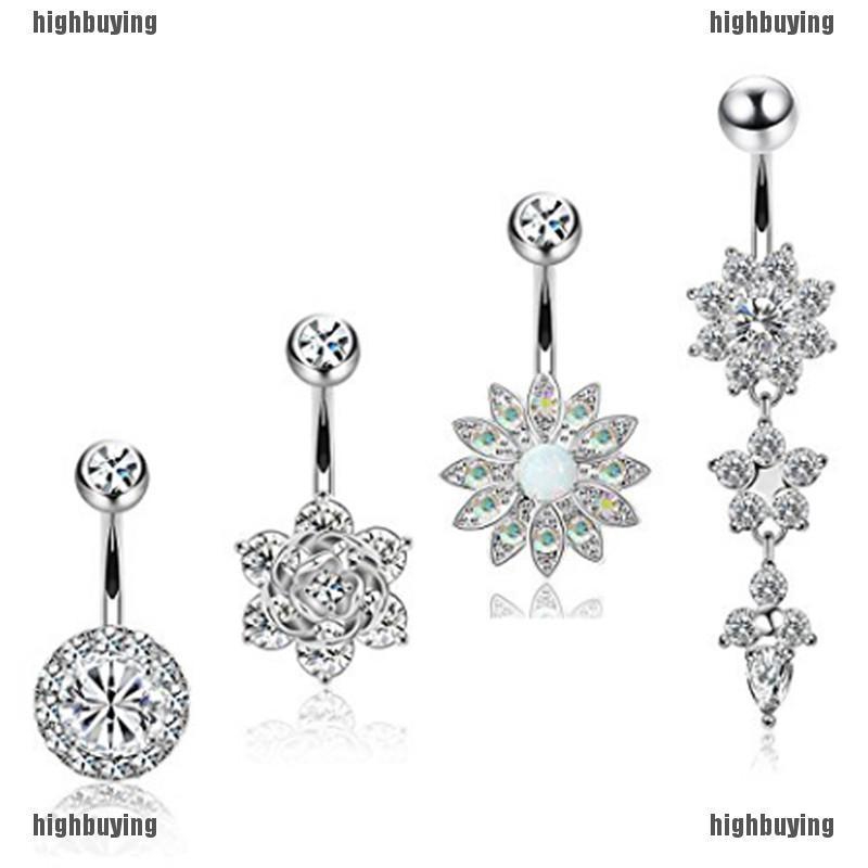 Set 6 Khuyên Rốn Thép Không Rỉ Đính Đá Pha Lê