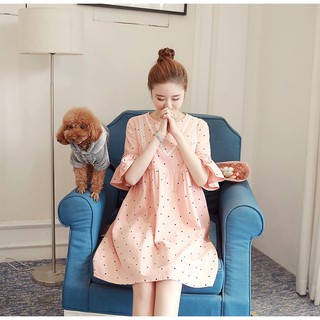 Váy Bầu Chấm Bi Hồng Pha Ren ( kèm ảnh thật )