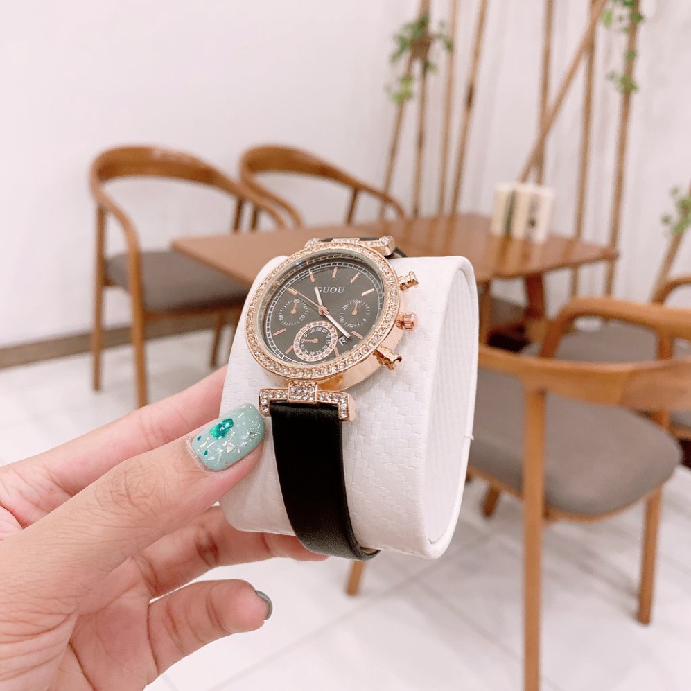 Đồng hồ nữ GUOU mặt đính đá sang trọng dây da mềm mại cực đẹp - Tặng kèm hộp và Pin - két Shop | BigBuy360 - bigbuy360.vn