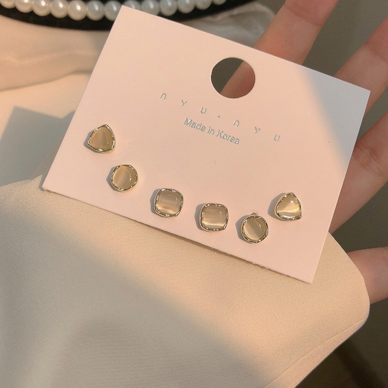 Khuyên tai đính đá opal phong cách thời trang Nhật Bản Hàn Quốc đơn giản