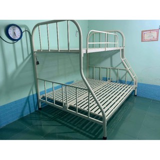 Giường sắt tầng khung tròn lệch trên 1mx2m dưới 1m4x2m màu kem- Bảo hành 12 tháng-Giao hàng miễn phí khu vực Hồ Chí Minh