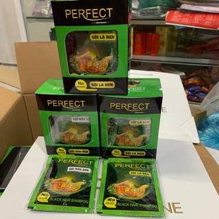 Hộp 10 gói gội là đen/nâu PERFECT nhân sâm HONGKONG (hàng chính hãng)