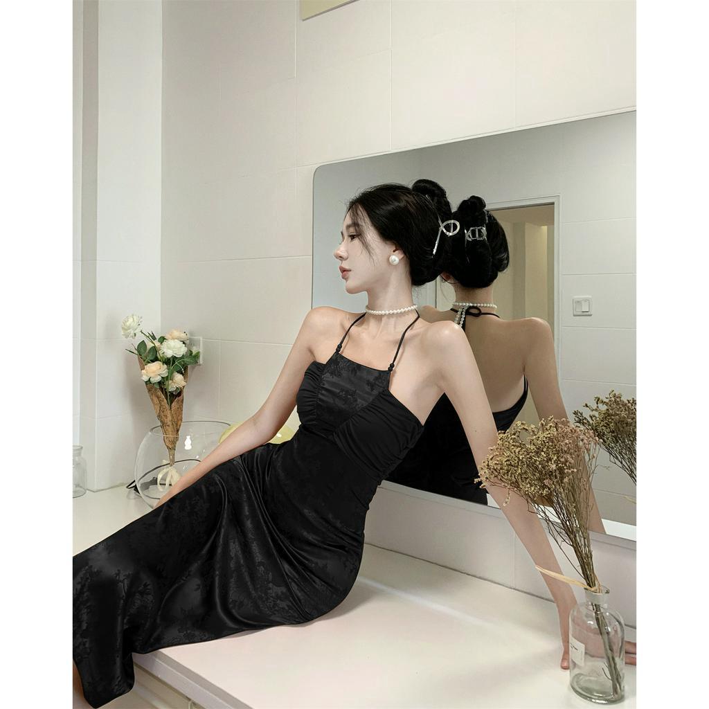 Đầm Dài Hai Dây Ôm Dáng Eo Vừa Vặn Bằng Vải Satin In Họa Tiết Cổ Điển Hàn Quốc Dành Cho Bạn Nữ