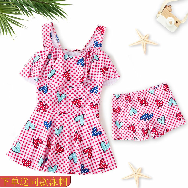 Girls swimwear 2-piece for beach with swimming cap