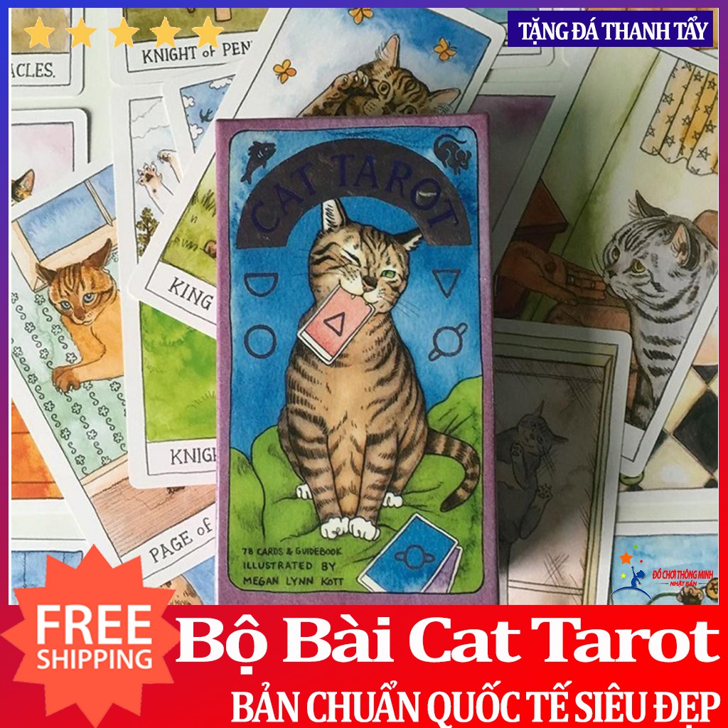 Bài tarot cat tarot cao cấp tặng thảm, túi đựng bài tarot, đá thanh tẩy