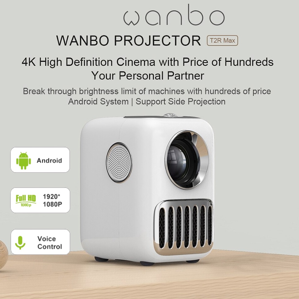 Máy chiếu mini Wanbo T2R Max Android TV 9.0 250 Ansi Lumens Ram 2GB Bộ nhớ trong 16GB - Bản quốc tế - Bảo hành 12 tháng