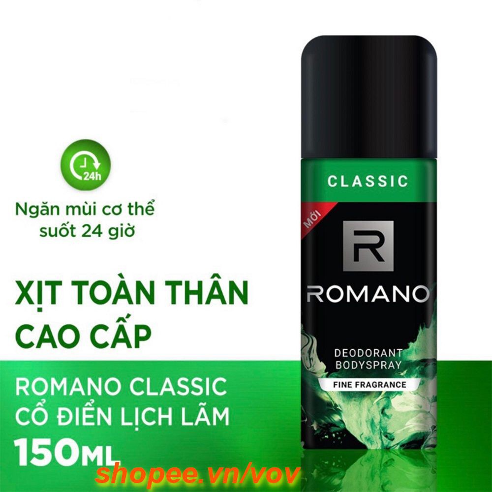 Xịt Khử Mùi Toàn Thân Cho Nam Romano Classic 150ML 100% chính hãng, vov cung cấp và bảo trợ.