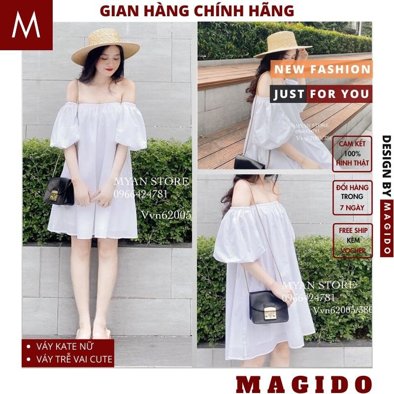 Váy trễ vai 💚đầm nữ babydoll dáng xuông cực xinh, phong cách tiểu thư vintage,hót 2021 MAGIDO -