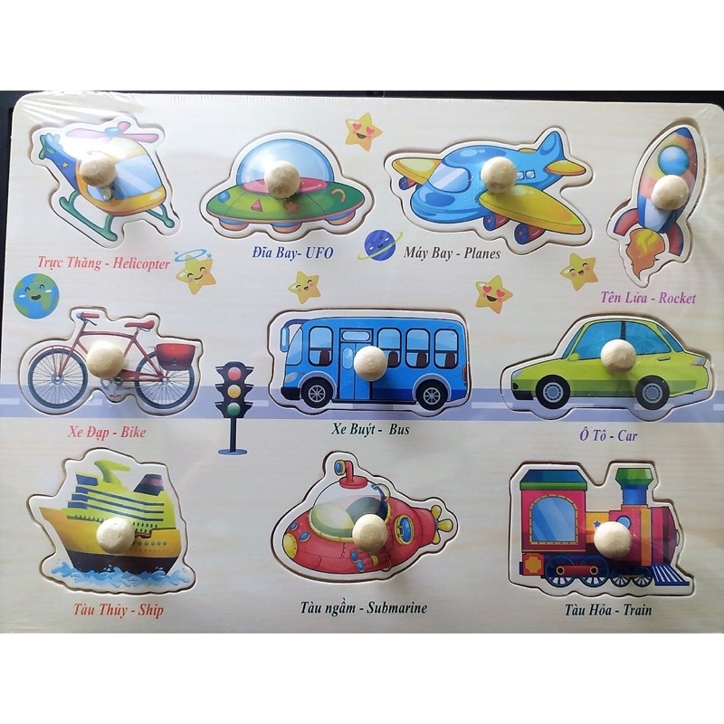 Bảng ghép hình núm gỗ cho bé rèn luyện trí nhớ với nhiều chủ đề, đồ chơi giáo dục