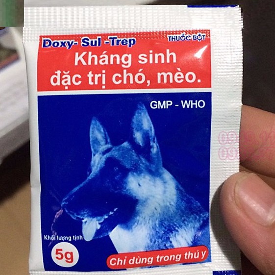 Hanpet.GV- DOXY_Sul_Trep Đi ỉa chó mèo kiết lỵ và phân lỏng chó mèo thú cưng dạng bột uống gói 5gr