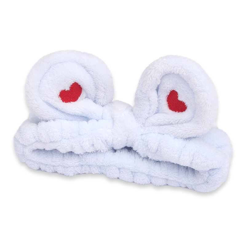 Băng đô vải lông thắt nơ thêu hình trái tim xinh xắn cho nữ khi rửa mặt/tập yoga