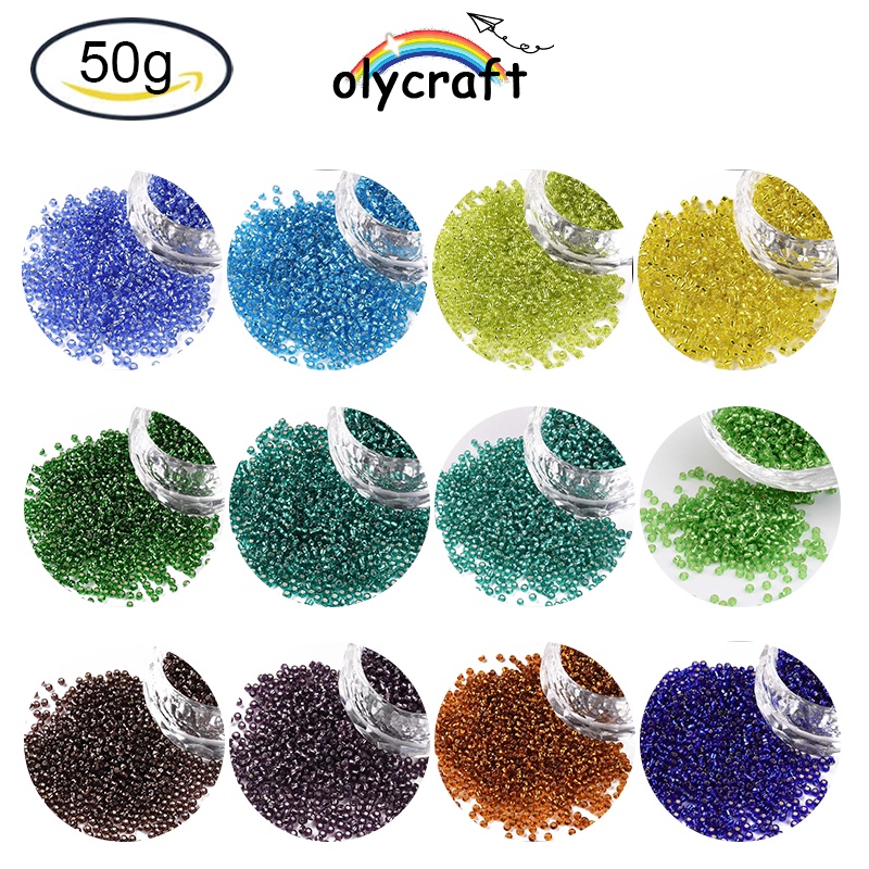 Set 3000 hạt xỏ lỗ tròn trong suốt nhiều màu 50g 11 / 0 2x1.5mm lỗ 0.3mm dùng làm trang sức DIY