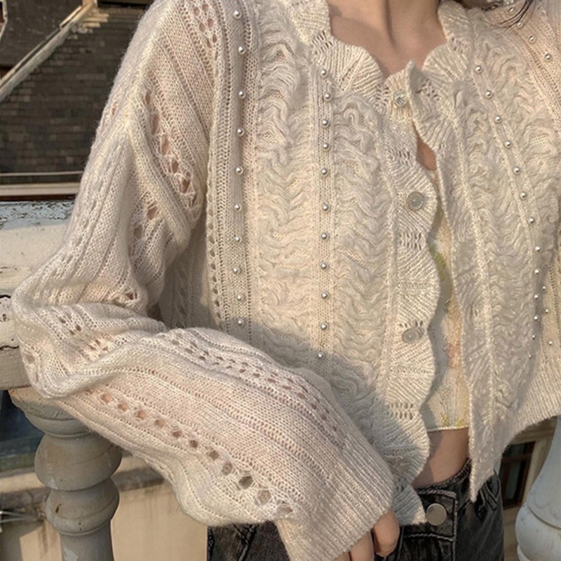 Áo Khoác Cardigan Dệt Kim Tay Dài Đính Nút Thêu Hoa Dễ Thương Cho Nữ