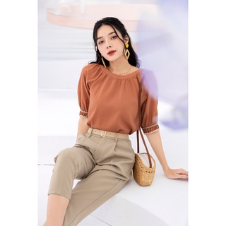 Quần baggy đai vàng be HM