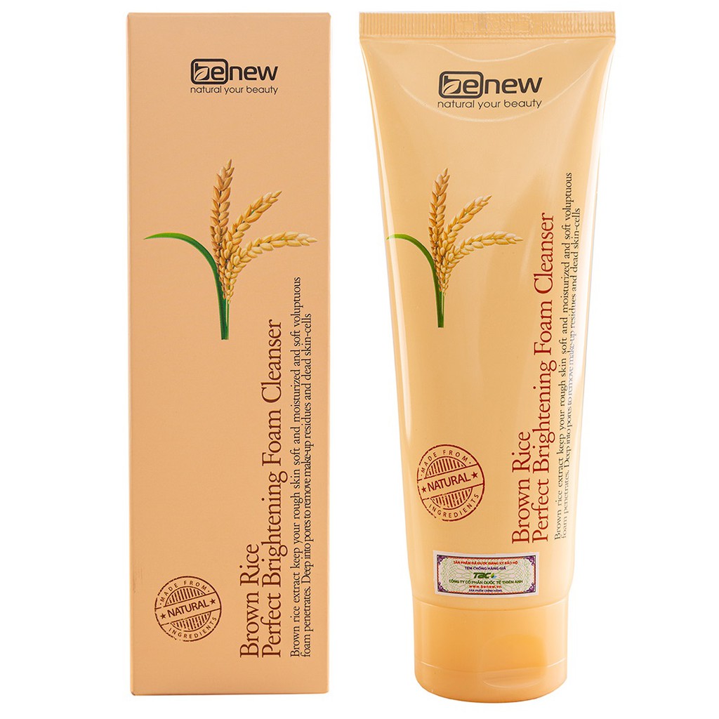 Bộ 1 sữa rửa mặt gạo trắng da, ngừa mụn Benew Brown Rice Brightening 160ml Hàn quốc và 1 gói kem dưỡng Dabo 1ml/gói