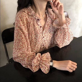 Xj-áo Sơ Mi Chiffon Tay Dài Dáng Rộng Cài Nút Họa Tiết Hoa Phong Cách Hàn Quốc Dễ Phối Đồ