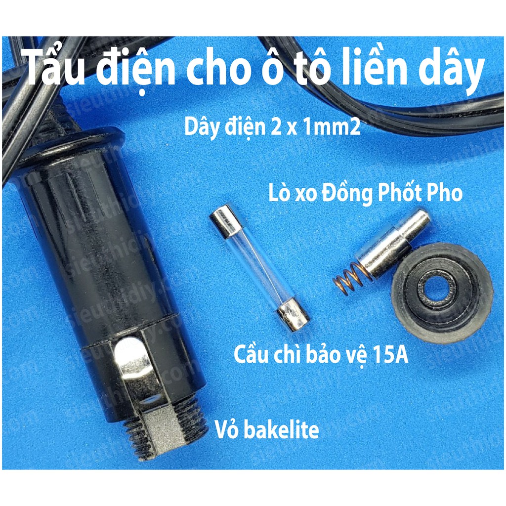 Tẩu sạc đực cắm điện cho ô tô, chịu tải 15A